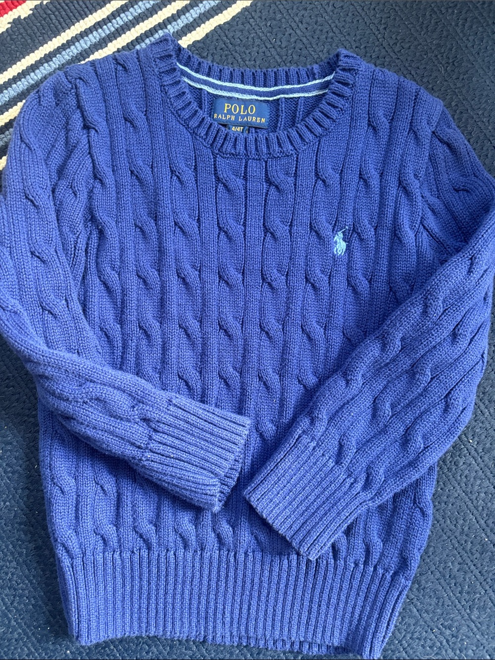 Polo by Ralph Lauren Kids Royal Blue Cable-Knit Crewneck Sweater